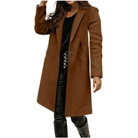Ženska srednja dugačka kaputa jedan gumb vuneni panov kaput labavi čvrsti naklonjeni vuneni kaput od kaputa