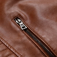 Voncos muške PU kožne jakne - casual stalak ovratnik motociklistički kaput za muškarce smeđe veličine 2xl