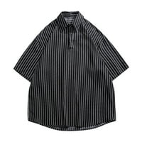 Košulje za muškarce muške pruge s kratkim rukavima Ljetni rever Butter Plus veličina modna majica crna