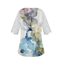 Feterrnal Ljeto Žene LACE ruffle majica kratkih rukava TOP Ležerne prilike Floral Print Tunic Majica