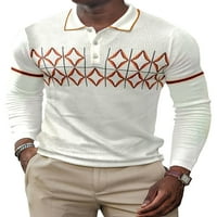 Avamo muns polo majica s dugim rukavima s majicama Geometrijski tisak Tee Office Slim Fit bluza Boja blok rever za majicu F5xl