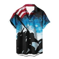Muškarci 4. srpnja Dan nezavisnosti Majica Početna Vintage Ispis Dugme Pocket posteljina majica rever kratkih rukava svijetlo plava xxxl