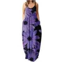 Solacol duga haljina za žene Ljeto Žensko modni remen Srednji struk V-izrez bez rukava na rukavu cvjetni