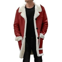 Zimske crvene jakne za muškarce plus veličine kaput rever ovratnik dugih rukava kožna jakna vintage zgušnjava ovčje kože poliester