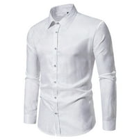 Muške slatke košulje dress dress džemper gumb u obliku majica s dugim rukavima, puna casual poslovna formalna majica bijela-b