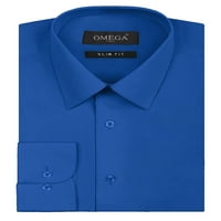 Omega Italija Muška premium Slim Fit Gumb Up dugih rukava košulja od pune boje - Royal Blue - XL rukav