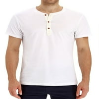 Pfysire muns gumb V izrez Henley majice kratki rukav casual vrhovi bijeli 2xl