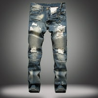 TUPHREGYOW muške pamučne modne pantalone s džepovima sa džepovima za čišćenje umetnutim ravnim nogama struk pantalone bočne prugaste traper hlače udobnost skidane mršave Jeans Tie-Dye Blue XXL