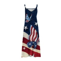 Summer haljina Dan nezavisnosti Žene Modni remen Srednji struk V-izrez Stripe za bez rukava Slim Beach