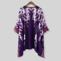 Ženski cvjetni print puff rukav kimono kardigan labav pokrov povremene bluze