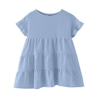 Djevojke Djevojke Djevojke T majice Ruffles kratki rukav Okrugli izrez Labava bluza Ljeto Čvrsto boje Casual Girl Tee vrhova za bebe odjeću za djevojke Plavo 130