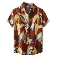 HUMPA majice za muškarce muško ljetno casual geometrijsko tiskano košulje s kratkim rukavima okreću košulju na ovratniku