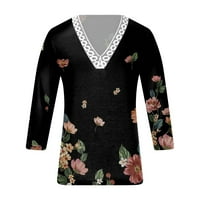 HHEI_K T majice za ženska modna casual dugih rukava Sedam deo rukava cvjetni ispisani čipka