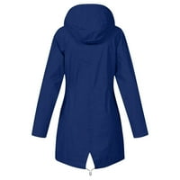 Ikevan ženski kaputi plus veličina kabanica vodootporna dugačak kapuljač kapuljača obložena vjetrovska jakna s kapuljačom plave 16