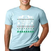 Divlji Bobby, Daschund kroz snežni ružni božićni džemper Muška grafička majica, svijetloplava, 3xl
