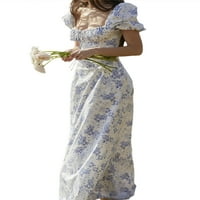 Tsseiatte ženske duge haljine, elegantni puff rukavac kvadratni kravatni kravat, puni cvijet
