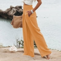 Posteljine hlače Žene Ljeto Ženski ljetni struk široki noga labavi pamučni pamučni pantalone chmora
