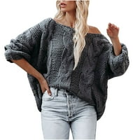 Dukseri za žene čišćenje vintage džemper dugih rukava labav pulover vrhovi bluza pletene džemper sivi
