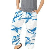 Odeerbi muškarci pune dužine hlače trendy cvjetovi labava elastična plaža atlezure ispisane pantalone plave boje
