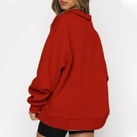 Charella ženski čista boja rever rever od pulover dugih rukava labava majica Bluza crvena, xxxl