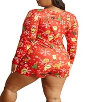 GVMFIVE ženske božićne pidžame outfit dugih rukava duboki V izrez Leotard tops kratke hlače bodycon skakači