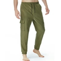 Muške klasične teretne hlače ravno noga elastična crtača visokog struka Cargos pantalone za muškarce solidne boje