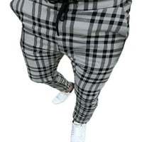 Muške modne karirane hlače za ispis Ležerne prilike mršavi dno nacrtaju midrične pantske pantalone sa džepovima sa džepovima
