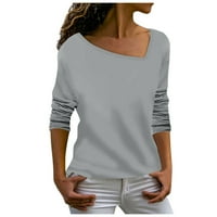 Strungten ženska majica bluza moda casual nepravilna V-izrez pune boje dugih rukava