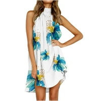 CLLIOS WOMENS Ljetna haljina Print plaža haljina bez rukava havajska haljina posada Elegantna haljina