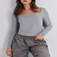 Bikopu Ženska majica Dugi rukav Square Comxt Crster Solid Slim Fit Dame Fall Tops Streetwear za casual Daily