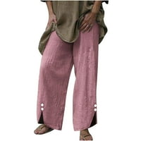 Ženske hlače Sawvnm Žene Modni elastični struk Ležerne prilike čiste boje ravno noga visoka struka hlače za žene