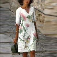 XYSAQA Sundresses za ženska haljina za žene modne žene plus veličina casual tiskane srednje dužine dugih