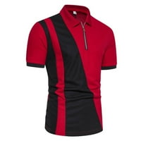 Zip up majice za muškarce Regular Fit Ležerne prilike s kratkim rukavima Vulover na vratu The The Trendy Color kontrast Ispis Atletika Tees Red S