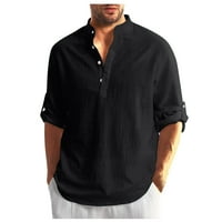 Qcmgmg Henley s majice za muškarce Down majice Muškarci Labavi dugi rukav pamuk posteljina Muška majica za prodaju crne s