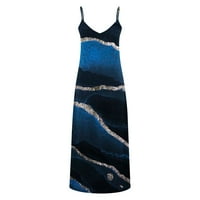 Zkozptok Ženska haljina Ljetni modni ispisani V-izrez rukavice bez rukava Pulover Havajska haljina, tamno plava, m