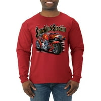 Divlji Bobby, Smokin & Strokin Vintage Crvena vruća šipka i motocikli Automobili i kamioni Muške majicu s dugim rukavima, Crvena, X-velika