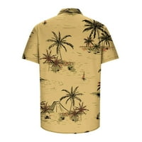 Muški casual gumb za tropsko tisak niz kratkih rukava Havajska majica žuta m