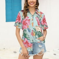 Strungten ženska modna reverska cvjetna tipka s kratkim rukavima na havajsku majicu Top bluze za žene