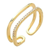 Duhgbne Fashion Hollow Dvostruki sloj Nakit od nehrđajućeg čelika za žene Zlatni prsten od nehrđajućeg čelika Dvostruki sloj cirkon Mali kvadratni prsten otvoreni prsten ženska modna ličnost Jednostavni prsten