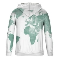 Smihono muške grafičke dukseve Džepovi kapuljača za izvlačenje u trendy World Karta Ispisuje pulover