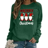 Ženska sretan božićni drhtaj dukserica Y2K majica jesenska zima majica dugih rukava okrugli vrat Green