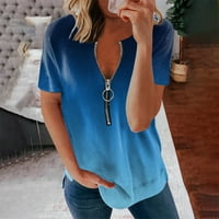 IOPQO ženske majice za majice za žene za žene žene modne čiste boje prugasti patent zatvarač kratkih rukava casual bluza majice plavi m