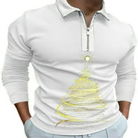 Beiwei Muška bluza rever vrat Božićni vrhovi dugih rukava Xmas Polo majica casual tee festival majica prednji zip okretaj košulje navratnika ljubičasta bijela 2xl