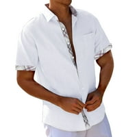 Havajska majica za muškarce Slim Fit Stretchy Beach Holiday s kratkim rukavima Cardigan gumb Kontrastne rever T majice za muškarce Modni bijeli l