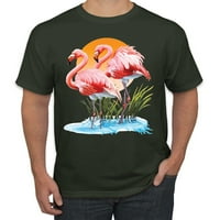 Divlji bobby, flamingo ljubavni tisak, ljubavnik životinja, muškarci grafički tee, šumska zelena, mala