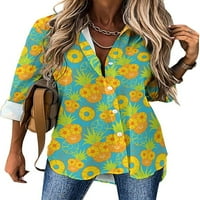 Smiješne sunčane naočale ananas ženski ženski smiješni gumb za tisak dolje majice dugih rukava labave bluze vrhovi