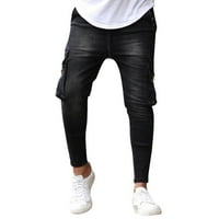 B91XZ Muške vježbe hlače Jeans prevelirani muške tanke modne rešetke hlače muške hlače crne boje, veličine