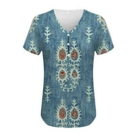Strungten Womens Ljetni vrhovi V-izrez Print T majice Kratka rukava Majica Casual Side Split Top Dressy
