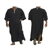 Eyicmarn Muškarci Mid-East Dashiki dugi ogrtač Solid Boja Polup džepova od pola rukava Slit Kaftan Thobe Dubai Casual haljina