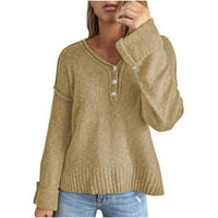 CLLIOS PLUS Veličine džemperi za žene dugih rukava TOP casual gumb up pogranični džemper sa čvrstim Henley pulover skakač zimski džemperi za žene